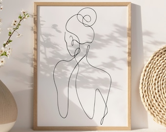 Woman Line Art Drawing Print, Minimalist Feminine One Line Wall Home Decor, Female Body Art Poster, Modern Body Line Art, Digital Download