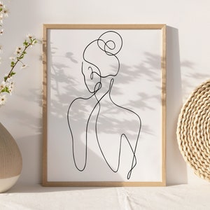 Woman Line Art Drawing Print, Minimalist Feminine One Line Wall Home Decor, Female Body Art Poster, Modern Body Line Art, Digital Download