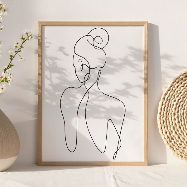 Woman Line Art Drawing Print, Minimalist Feminine One Line Wall Home Decor, Female Body Art Poster, Modern Body Line Art, Digital Download