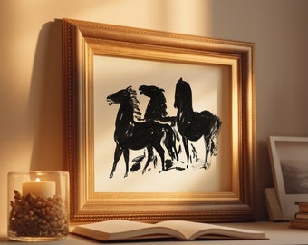 Abstract Horse Printable Wall Art, Rustic Farmhouse Wall Decor, Digital Download