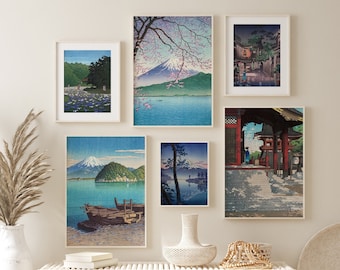 日本の浮世絵風景画アートプリントセット、ヴィンテージ ジャパンディ デコール（デジタルダウンロード）