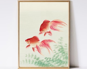 Japanese Goldfish Art Print, Ukiyo-e Woodblock Poster (Digital Download)
