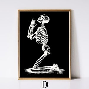 Spooky Skeleton Printable Wall Art, Dark Academia Poster, Vintage Praying Skull Print, Dark Moody Halloween Wall Decor, Digital Download