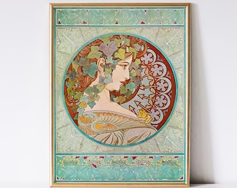 Alphonse Mucha Ivy Poster, Vintage Woman Portrait, Art Nouveau Decor (Digital Download)