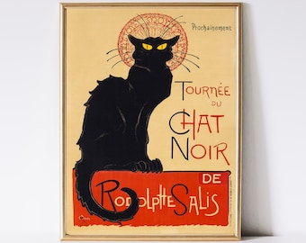 ヴィンテージ黒猫ポスター、猫のウォールアート（デジタルダウンロード）