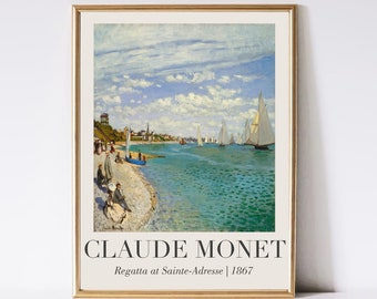 Claude Monet Art Print Regatta, Coastal Beach Landscape Wall Art, Vintage Monet Seascape Painting, Monet Exhibition Poster, Digital Download