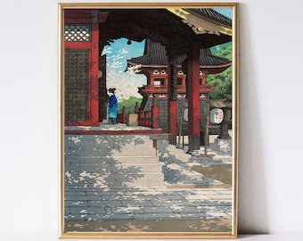 Impression de temple japonais Ukiyo-e, décoration murale Japandi (téléchargement numérique)