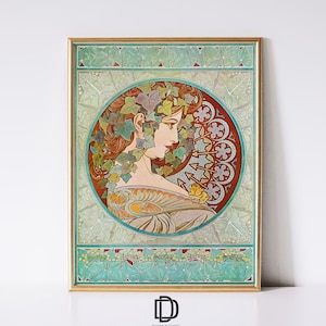 Alphonse Mucha Printable Wall Art, Vintage Mucha Ivy Exhibition Poster, Antique Woman Portrait Print, Art Nouveau Decor, Digital Download