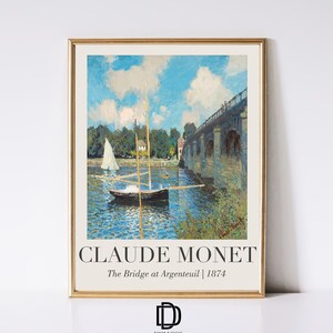 Arte mural imprimible de un barco de Claude Monet, impresión de un río campestre francés, póster de exposición vintage, paisaje marino rústico decorativo, descarga digital