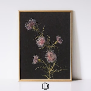 Dark Botanical Printable Wall Art, Moody Flower Print, Vintage Floral Decor, Dark Academia Poster, Gothic Flower Painting, Digital Download