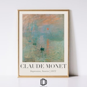 Arte mural imprimible de Claude Monet, póster de paisaje al amanecer, impresión campestre francesa, póster de exposición vintage, decoración costera, descarga digital