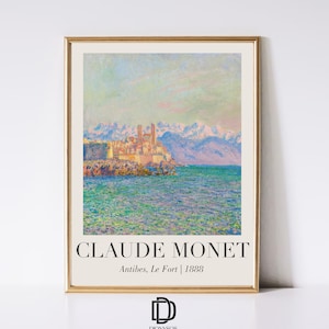 Arte mural imprimible de Claude Monet, pintura al óleo de paisaje marino, decoración de pared rústica francesa antigua, póster vintage de la exposición de Monet, descarga digital