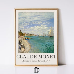 Arte mural imprimible de la regata de Claude Monet, impresión de paisaje costero francés, póster de exposición vintage, decoración marina, descarga digital