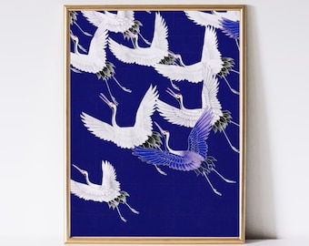 Vintage Japanischer Kranich Holzschnitt, Japandi Wandkunst (Digitaler Download)