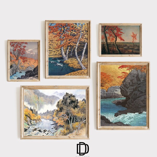 Japanese Autumn Landscape Gallery Wall Prints, Artful Fall Art Prints, Printable Vintage Autumn Wall Set of 5, Artful Japanese Wall Decor