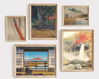 Japanese Fall Gallery Wall Prints SET of 5 Fall Printable Art Gallery Wall Vintage Autumn Gallery Collage Artful Japanese Autumn Wall Decor