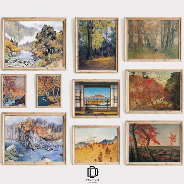 Japanese Fall Landscape Gallery Wall Prints, Artful Autumn Art Prints, Vintage Autumn Gallery Wall Set of 10, Artful Japanese Wall Decor