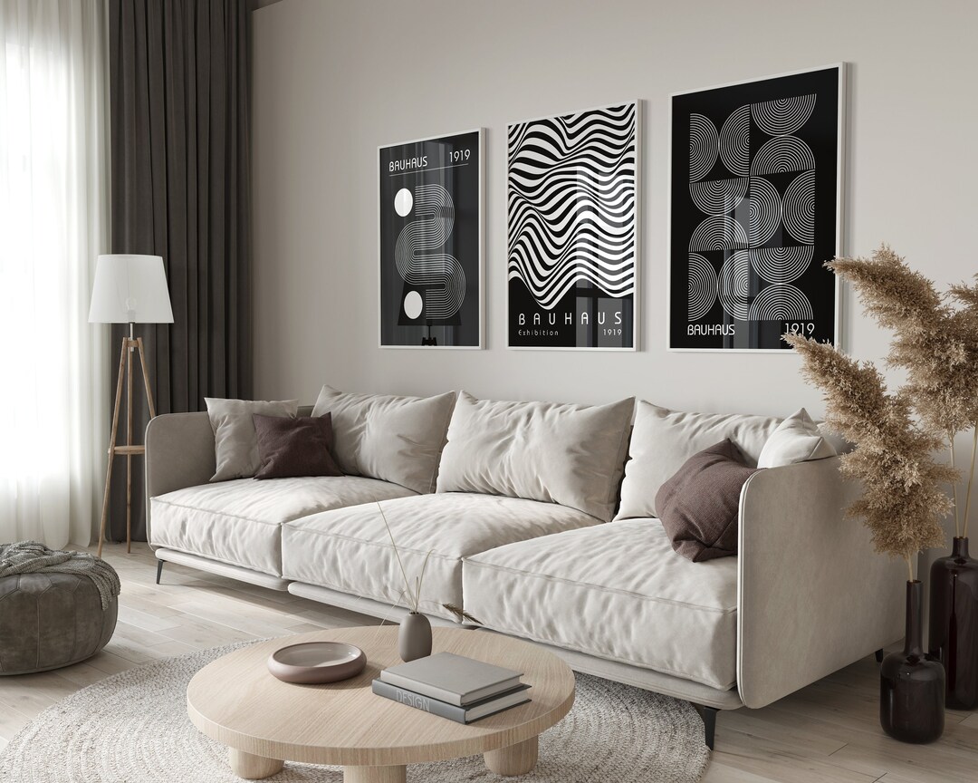 Bauhaus Poster Set of 3, Minimalist Retro Wall Art, Black White Bauhaus ...