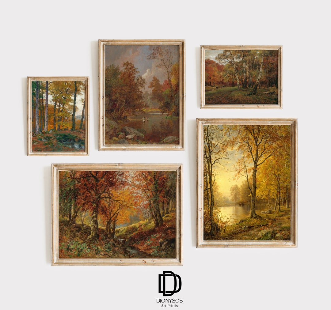 Vintage Fall Landscape Printable Wall Art Set of 5, Moody Forest Art ...