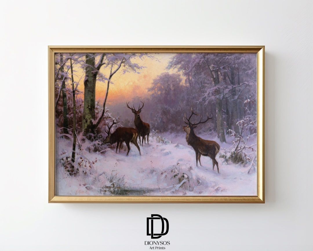 Artful Deer Winter Forest Printable Wall Art, Vintage Snowy Landscape ...