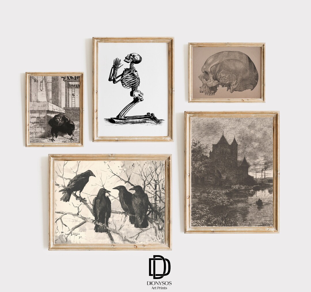 Dark Academia Gallery Wall Art Set, Gothic Halloween Decor (digital ...