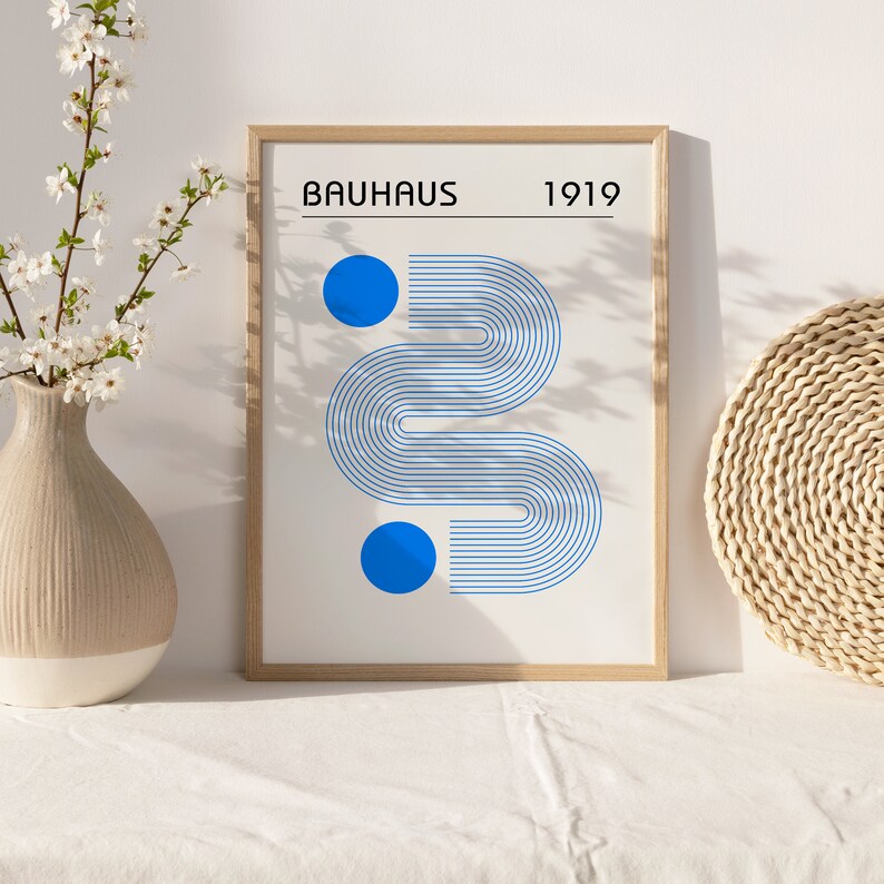 Blue Bauhaus Printable Poster Set of 6, Abstract Geometric Wall Art ...
