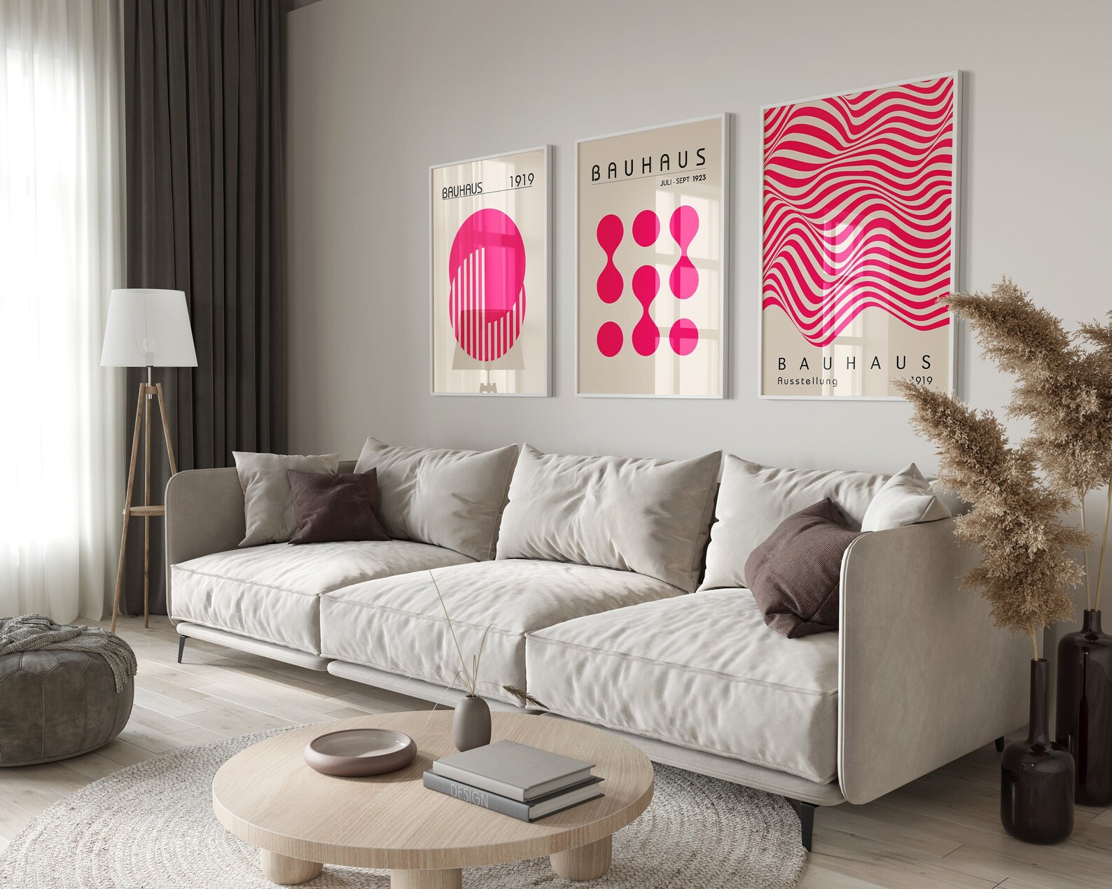 Pink Bauhaus Set of 3 Poster Print, Minimalist Retro Wall Art, Bauhaus ...