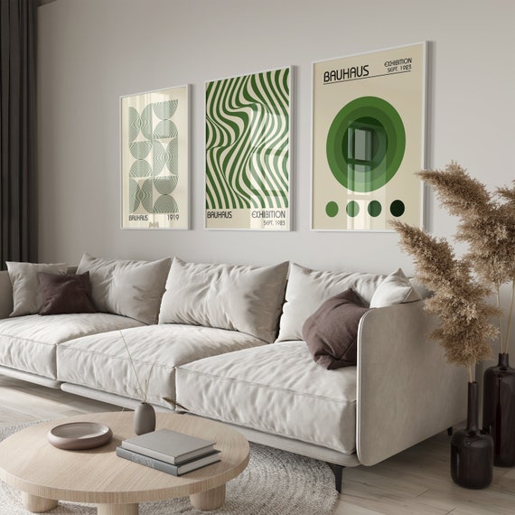 Artful Green Bauhaus Wall Art, Minimalist Retro Print, Bauhaus Exhibition Poster Set, Mid Century PRINTABLE Art, Modern Geometric Wall Decor