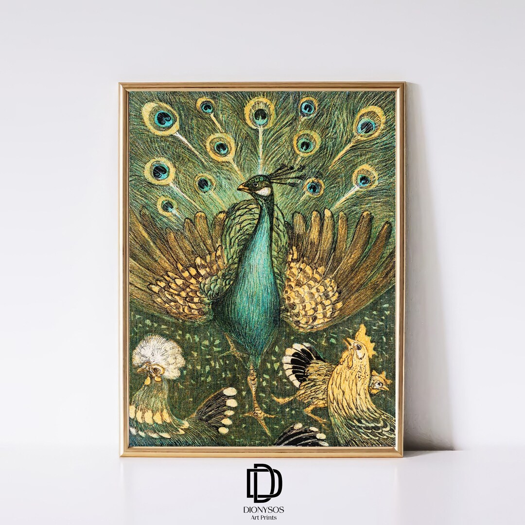 Artful Peacock Art Print, Vintage Peacock Painting Poster, Artful Bird ...