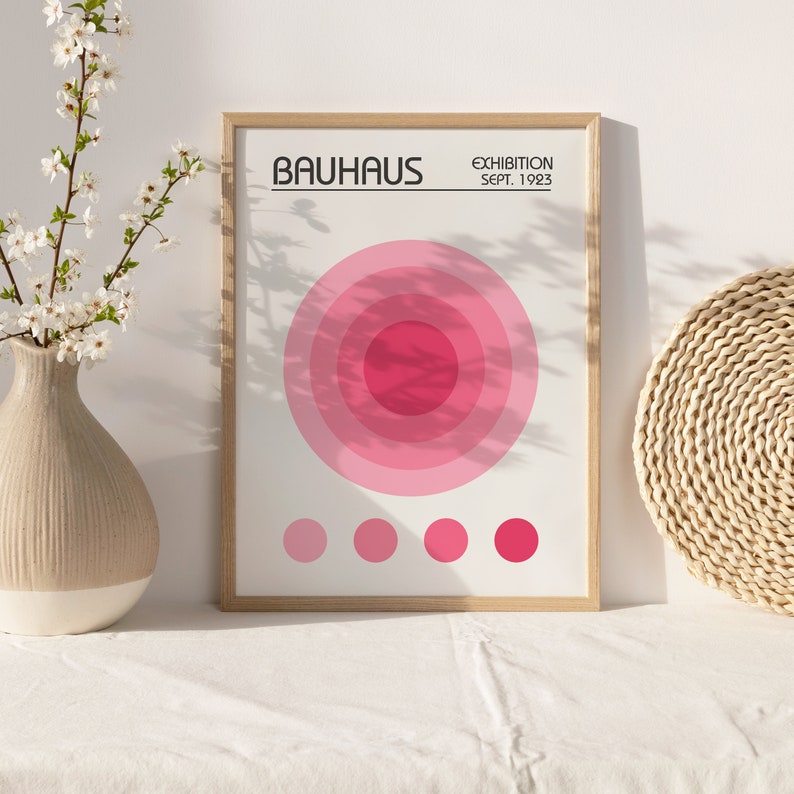 Pink Bauhaus Printable Wall Art Set of 3, Minimalist Retro Print ...