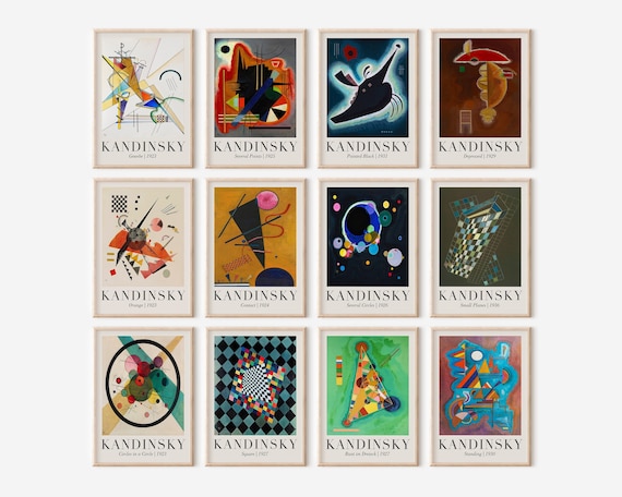 Wassily Kandinsky Printable Wall Art Set of 12, Vintage Exhibition Poster, Abstract Mid Century Print, Bauhaus Wall Decor, Digital Download