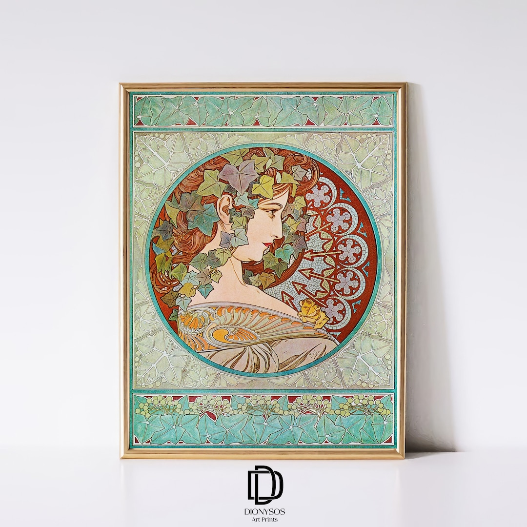 Artful Alphonse Mucha Print, Vintage Mucha Ivy Wall Art, Art Nouveau ...