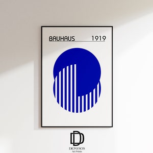 Blue Bauhaus Set of 3 Poster Print, Minimalist Retro Wall Art, Bauhaus ...