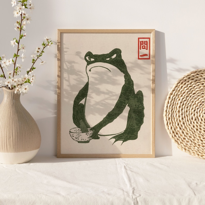 Japanese Matsumoto Hoji Frog Set of 3, Vintage Frog Woodblock Poster, Ukiyo-e Frog Print, Japanese Frog Printable Wall Art, Digital Download image 6