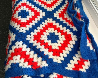 USA vintage】granny blanket 赤×白 クリスマスカラー
