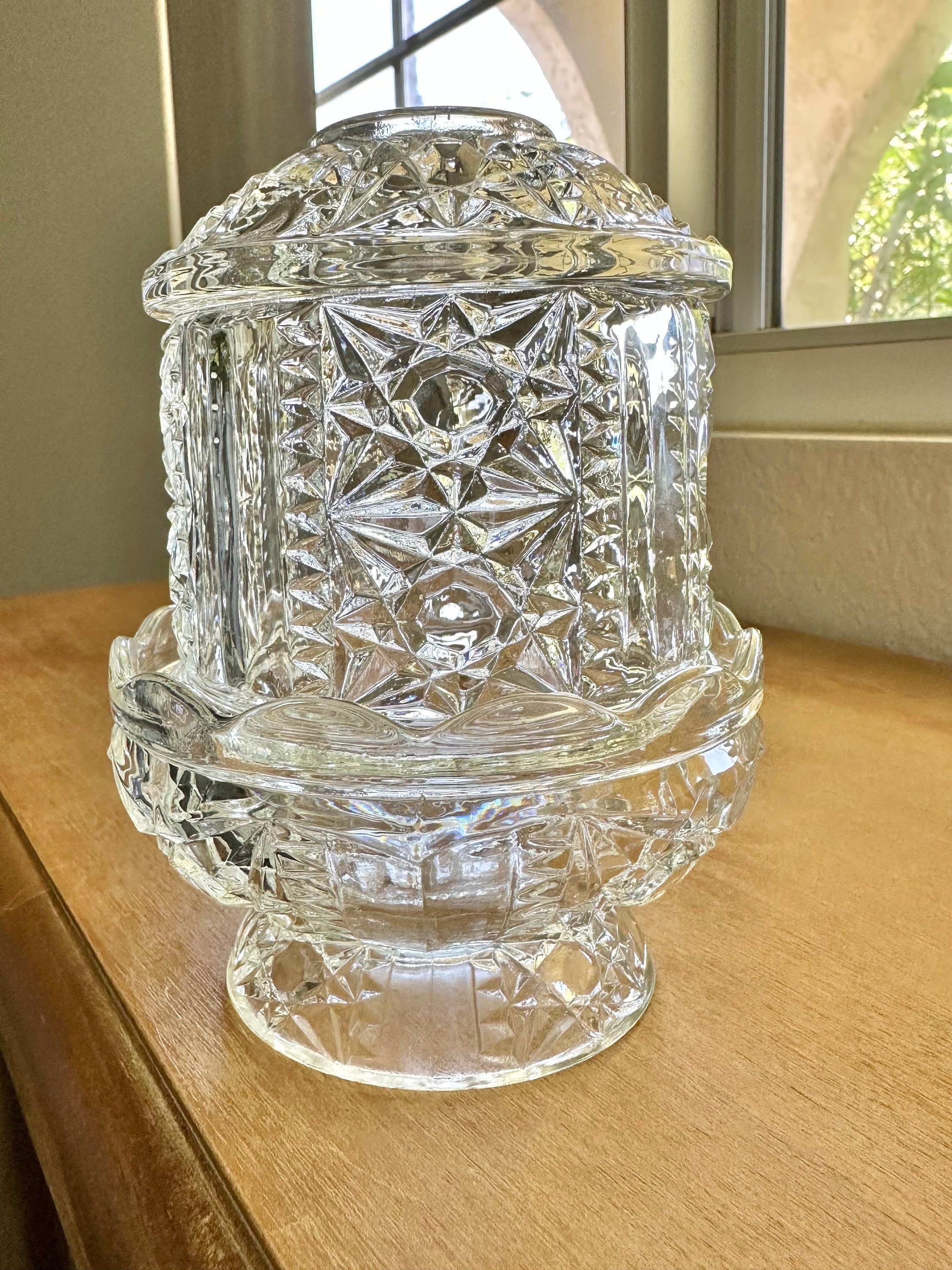 Indiana Glass Fairy Lamp Stars and Bars Clear Votive Holder Etsy