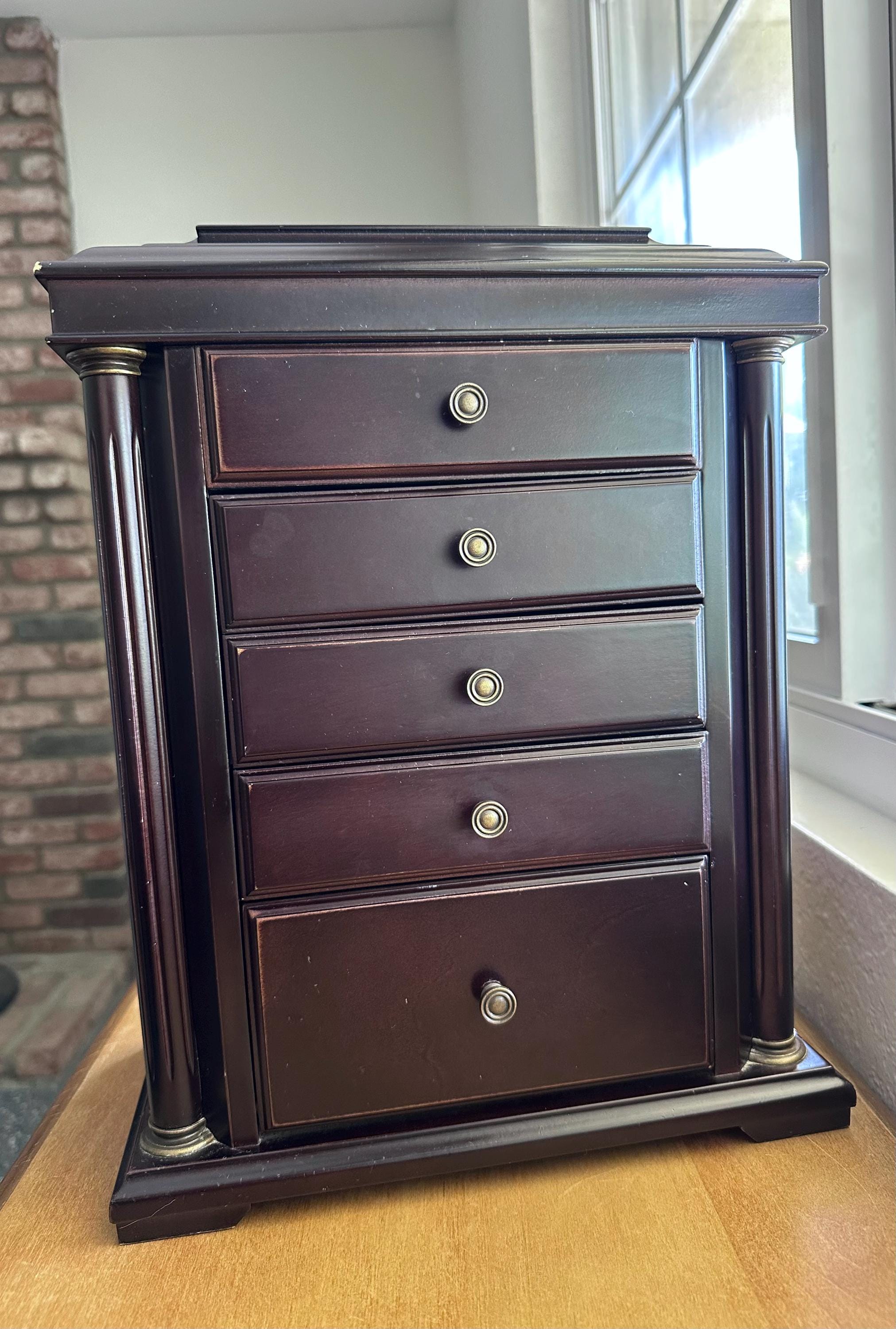 RESERVED for ERIN Bombay Co Medium Dark Cherrywood Jewelry Box