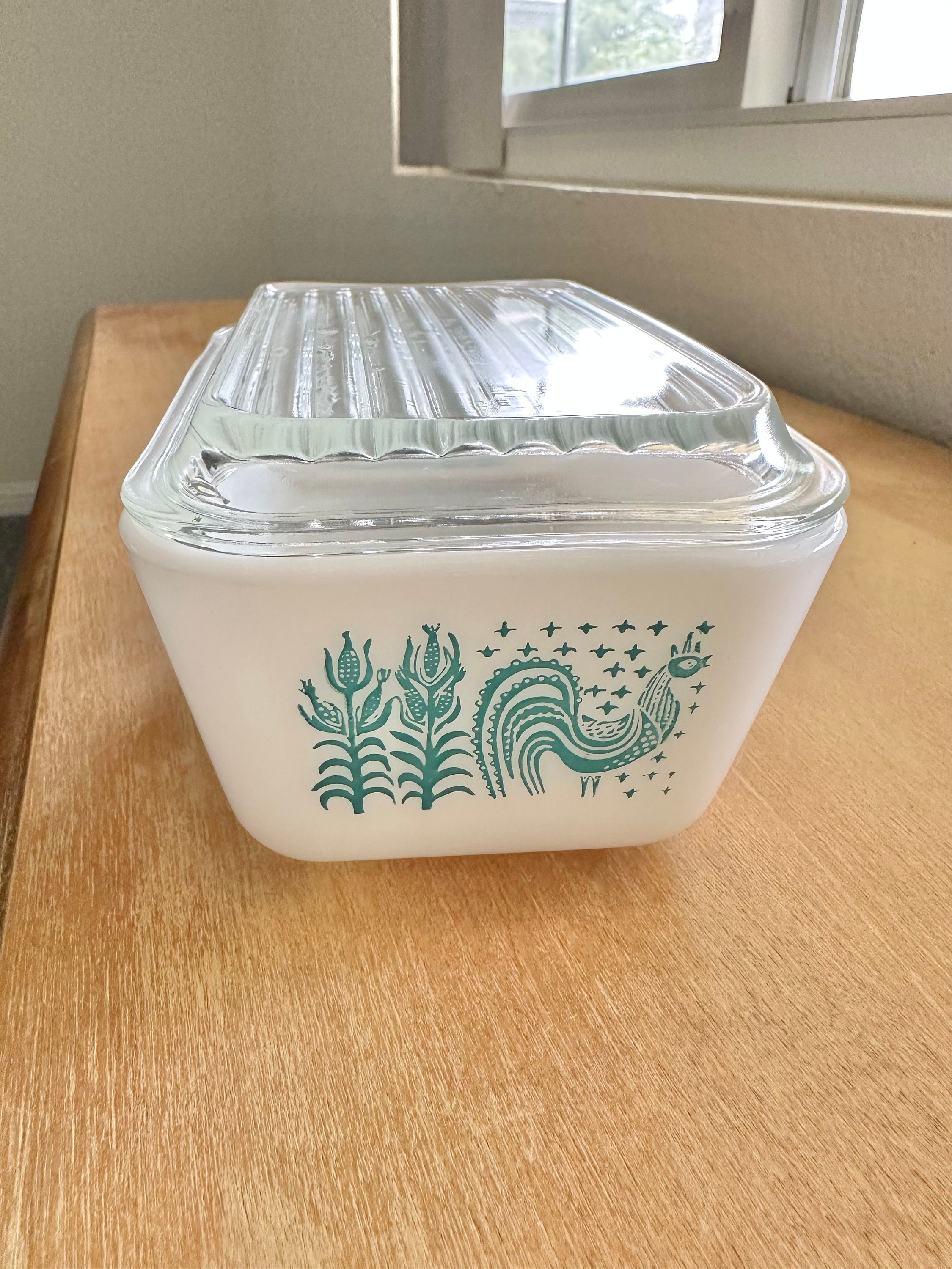 Pyrex Butterprint Turquoise Teal Blue Refrigerator Dish With Lid 1 1/2 ...