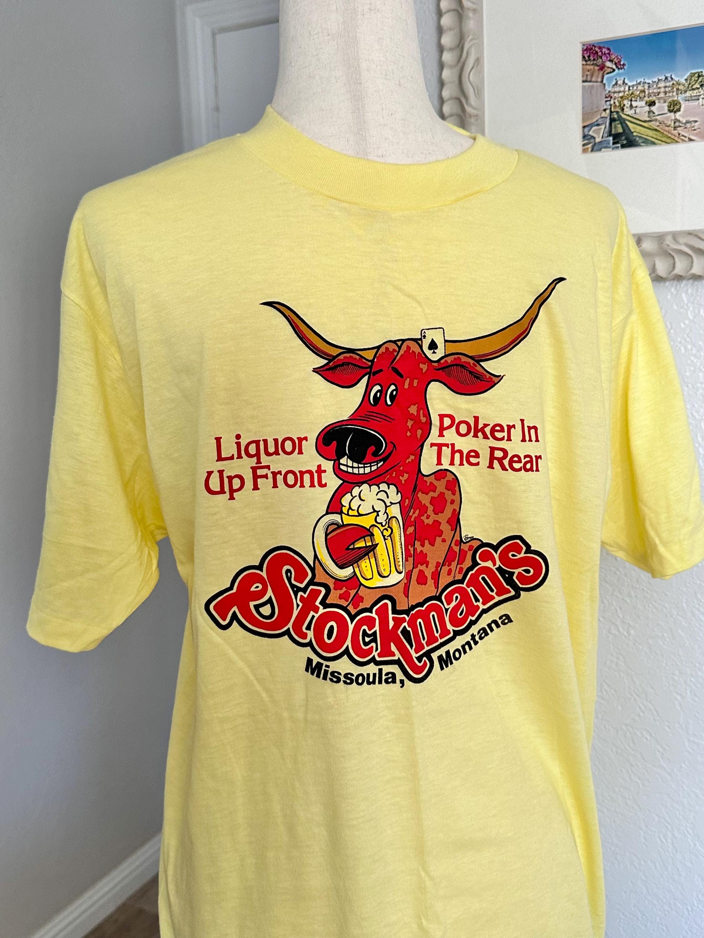Original Stockman's 1980s Vintage Yellow T Shirt Liquor up