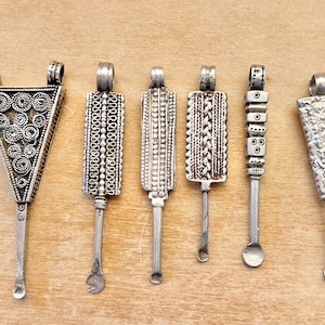 Silver 925 Metal Ethiopian Necklace Pendant Hygiene Ear Pick Cleaning Tool Spoon with Filigree and Scroll Design, Vintage African Jewelry
