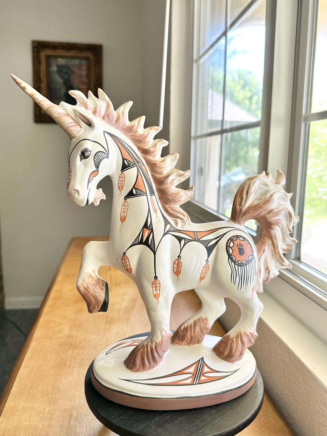 Natseway 1985 Signed Native American Hand Painted Ceramic Unicorn