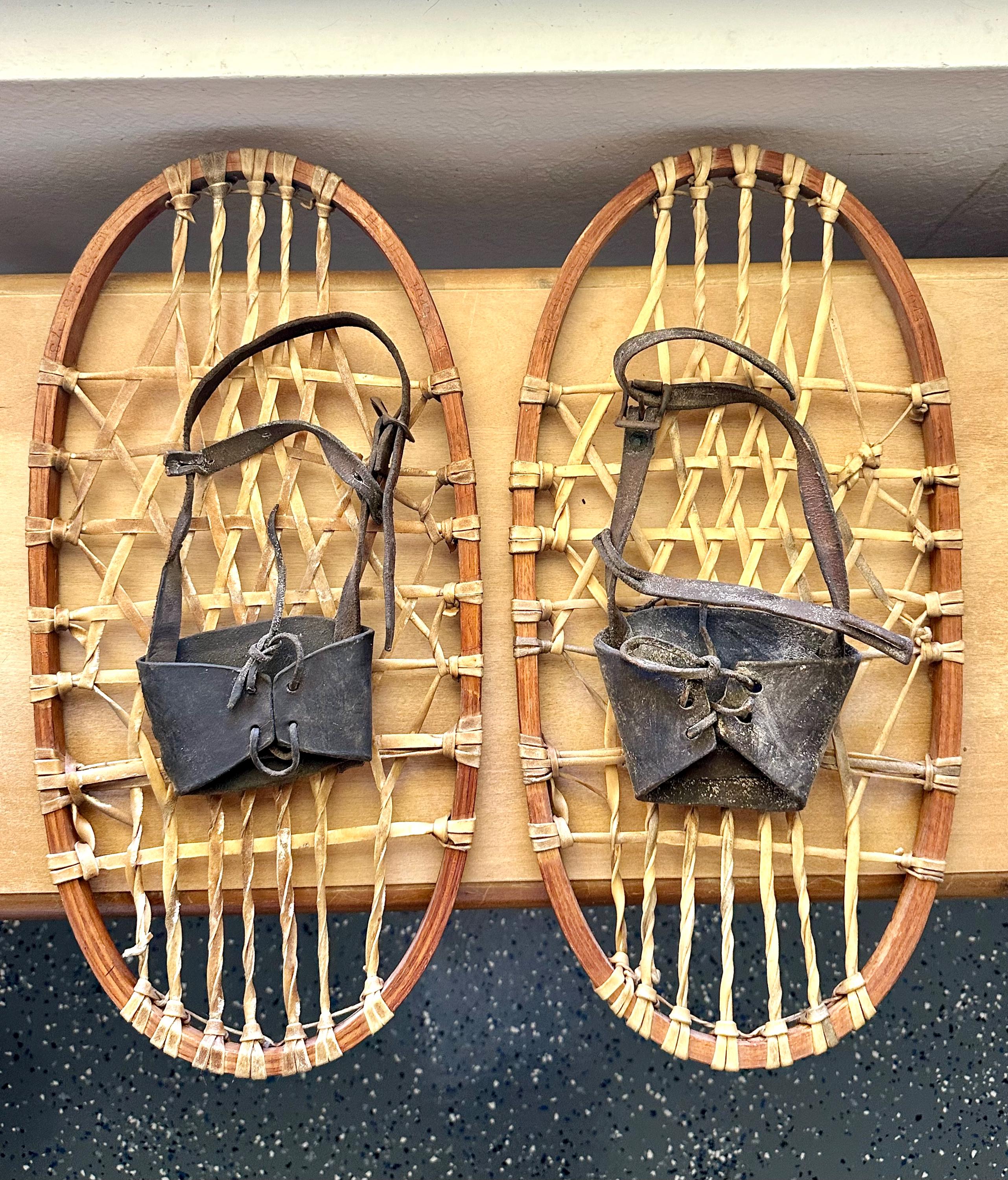 Vintage Kabir Kouba Wood & Rawhide Snowshoes W/ Leather  display picture 3