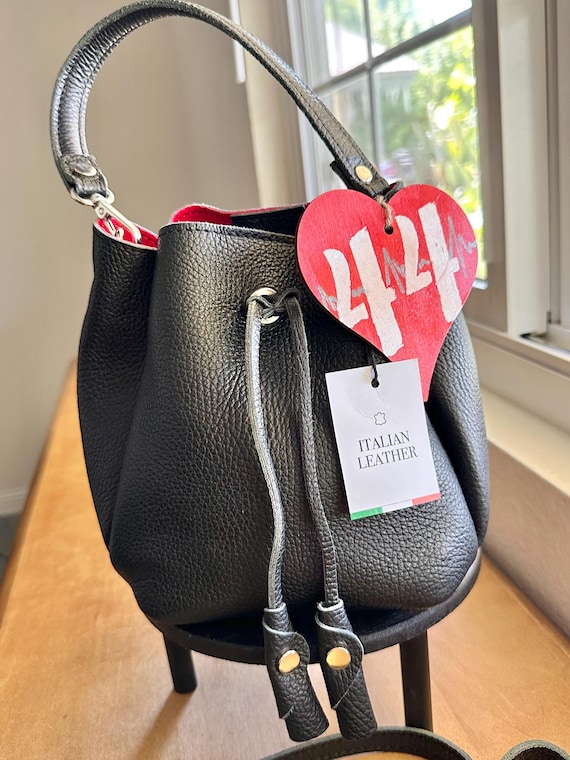 Vera Pelle NOS Italian Black Leather Bucket Bag Handbag  display picture 2