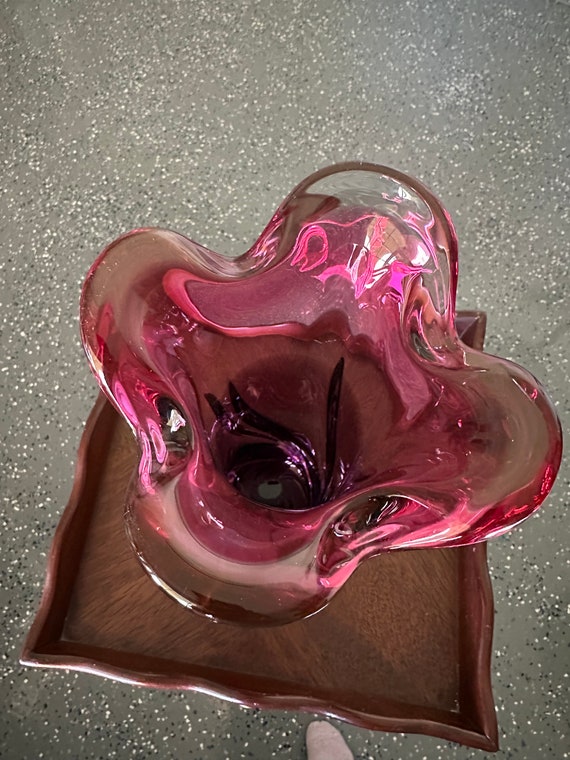 Chribska Encased Crystal Glass Bohemian Czech Freeform Four Finger