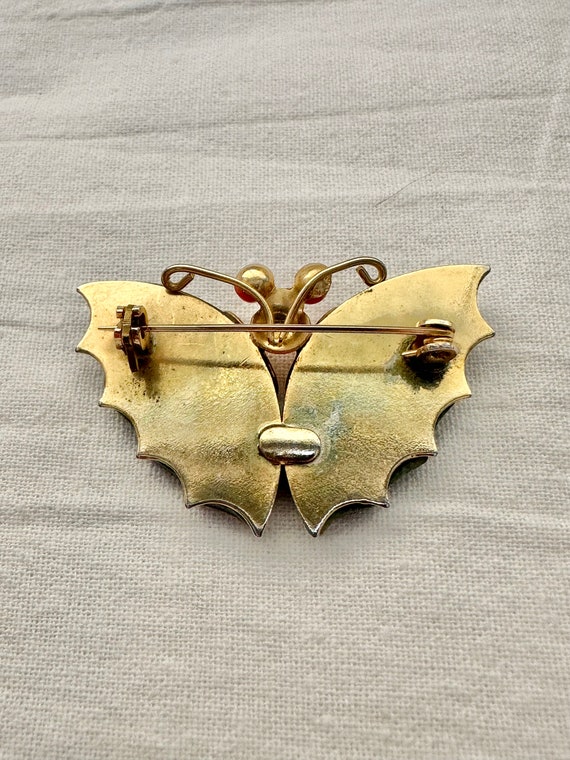Vintage Bright Green Jade and Gold Tone Butterfly… - image 4