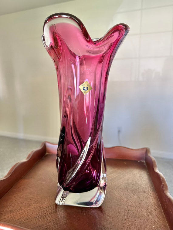 Chribska Encased Crystal Glass Bohemian Czech Freeform Four Finger