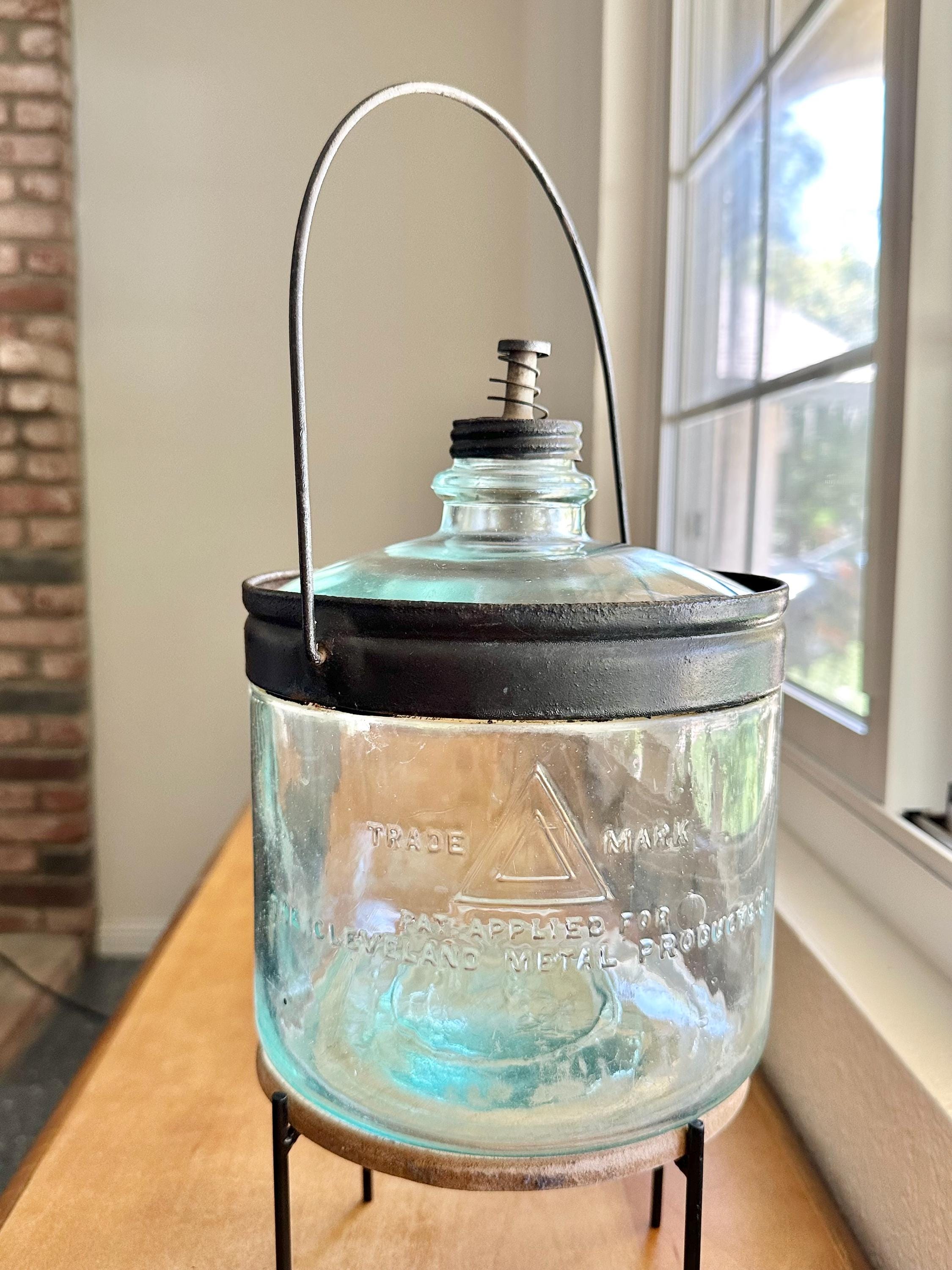 硝子ピストル置物CristalleriesedeChampagne Antique Teal Glass Kerosene Bottle: Cleveland Metal Products