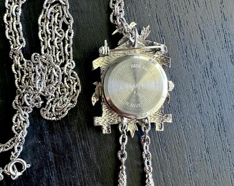 Futura Quartz Silver Tone Cuckoo Clock Watch Necklace