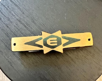 Vintage Jewish Doorframe Mezuzah Thick Brass Design with Hebrew Paper Scroll Insert Inside, Star of David & Enamel Painted Shin