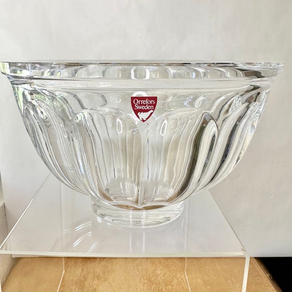 Orrefors Sweden Signed San Michele Crystal Bowl Thick Paneled by Gunnar Cyren, Vintage Scandinavian Glass